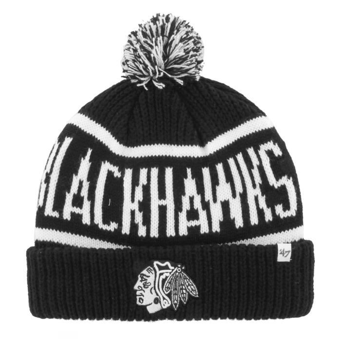 Bonnet tricoté - 47 brand - calgary chicago blackhawks noir - adulte homme - 100% acrylique - automne / hiver