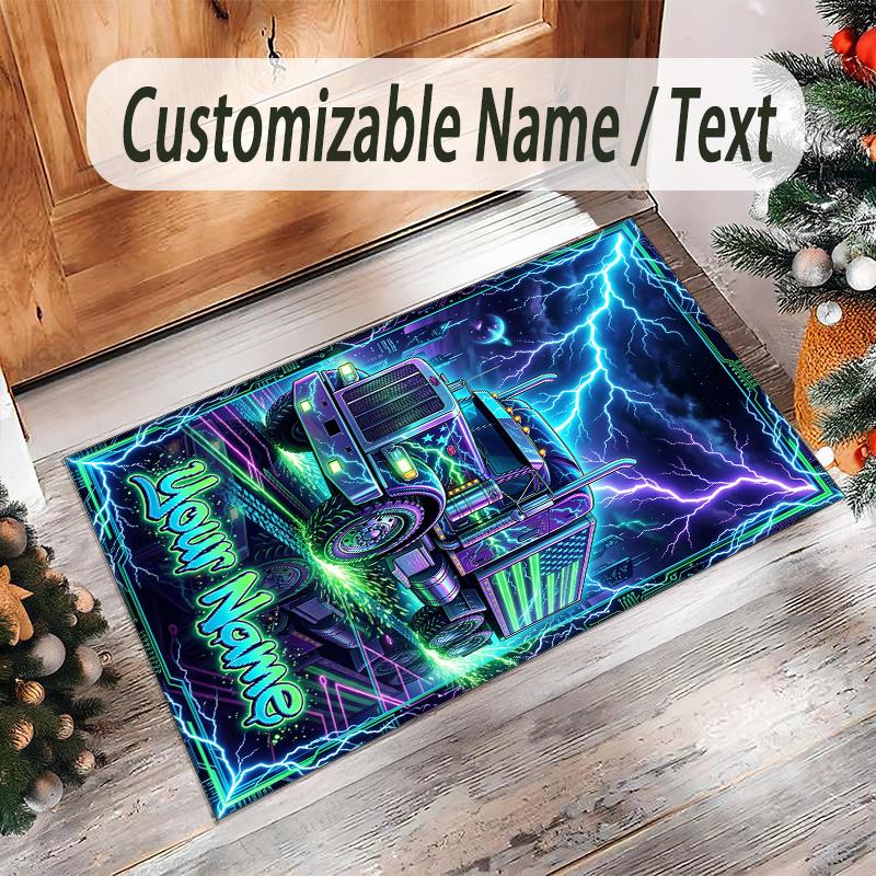 Truck Theme Crystal Velvet Rug Personalized Custom Name Text Soft Floor Mat Home Decor