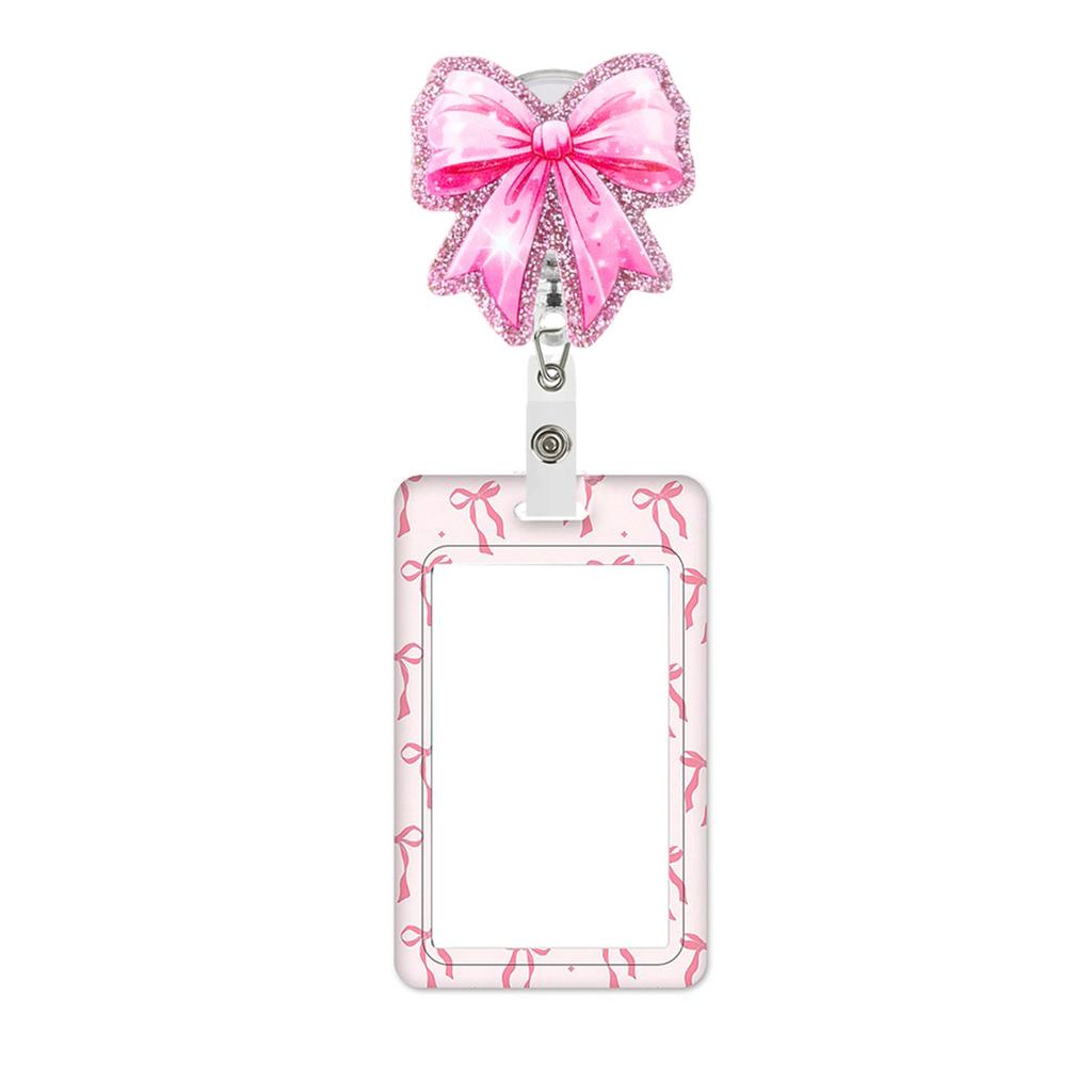 Retractable Card Holder Pink Acrylic Badge Holder Expansion Buckle Badge Clip Pink Bow Badge Cover For Event Souvenirs