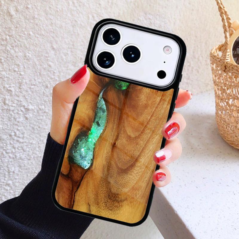 Wood Resin Marble Phone Case For iPhone 17 Air 16 15 14 13 12 11 Pro Max Plus