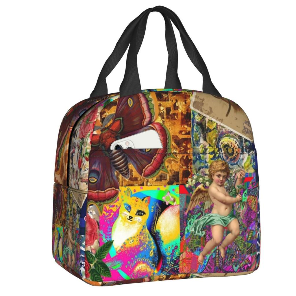 Custom Victorian Moon Cherub Insulated Lunch Bag for Women Leakproof Thermal Cooler Lunch Tote Kids School Children