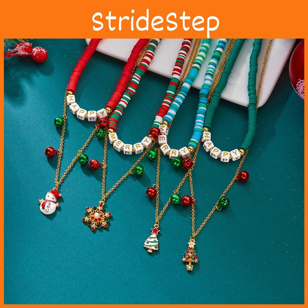 Christmas Alloy Pendant Necklace With Santa Bell And Snowflake For Holiday Party Accessory