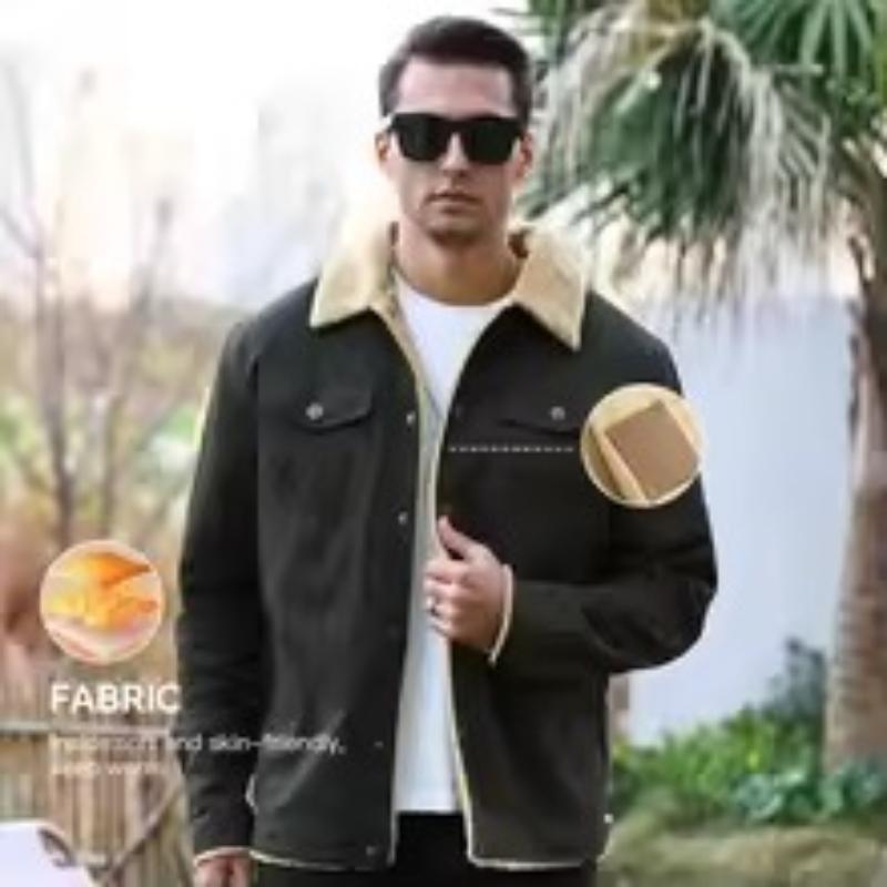 Winter Men's Casual Jacket, Casual Warm Fleece Solid Color Coat, Men's Flap Pilot Jacket, Outdoor Windbreaker Coat