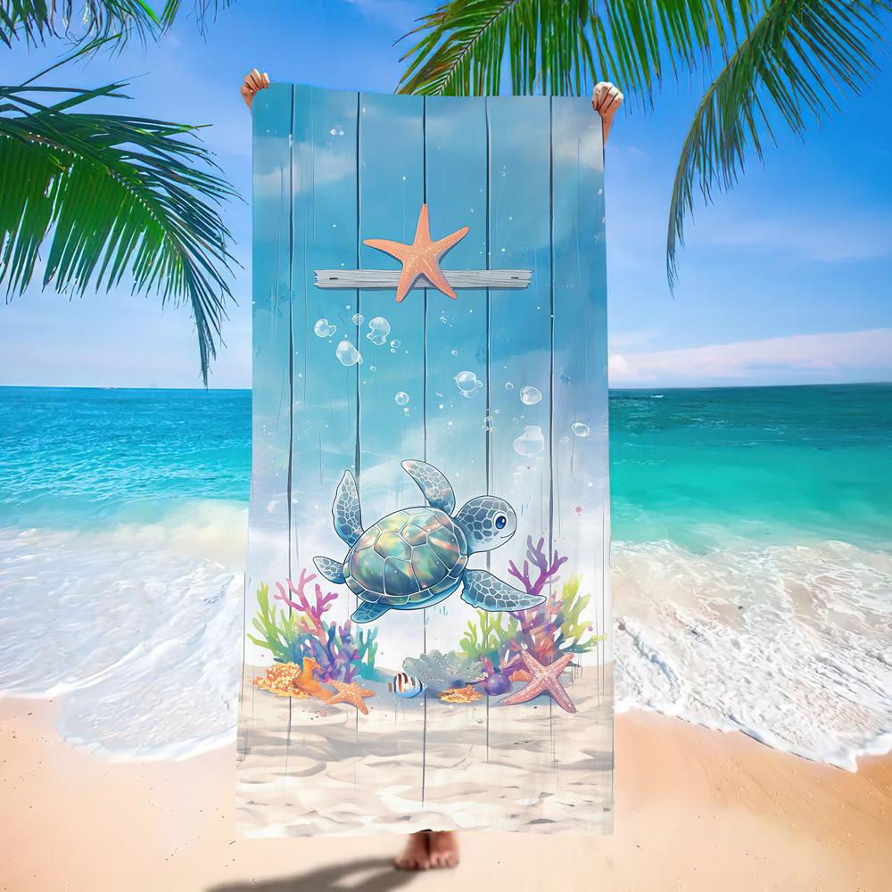 Popular Ocean Turtle Pattern Beach Towel Microfiber Absorbent Bath Towel Quick-Drying Double-Sided Velvet Beach Blanket