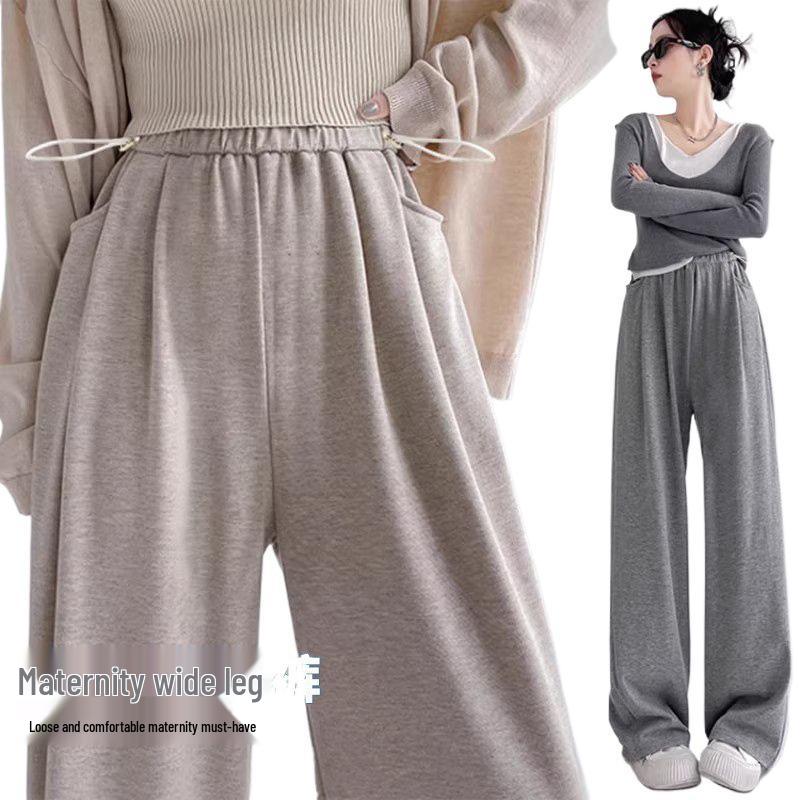 Umstandsmode Weitbeinige Samthose: Gemütliches Design mit seitlichem Kordelzug für Herbst/Winter, ideal sowohl für vor als auch nach der Schwangerschaft.