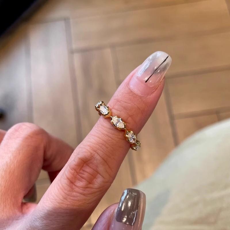 French Retro Simple Niche Design High Carbon Diamond Ring High Sense Irregular Edge Row Diamond Stack Wearing Tail Ring Woman