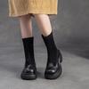 Johnature Retro Solid Color Mid-calf Boots Genuine Leather Comfortable Thick Soled Versatile Women's Shoes