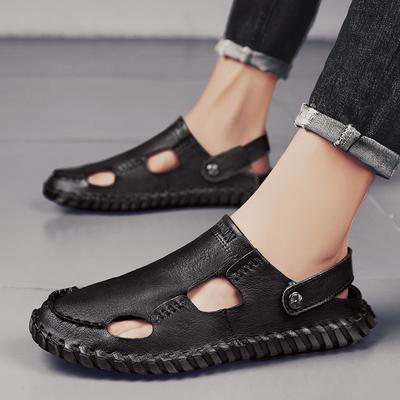 Herren Sandalen 2024 Sommer Männlich Strand Echte Leder Schuhe Neu Lässig Flip Flops Hausschuhe für Männer Freizeit Mode Sandale Mann