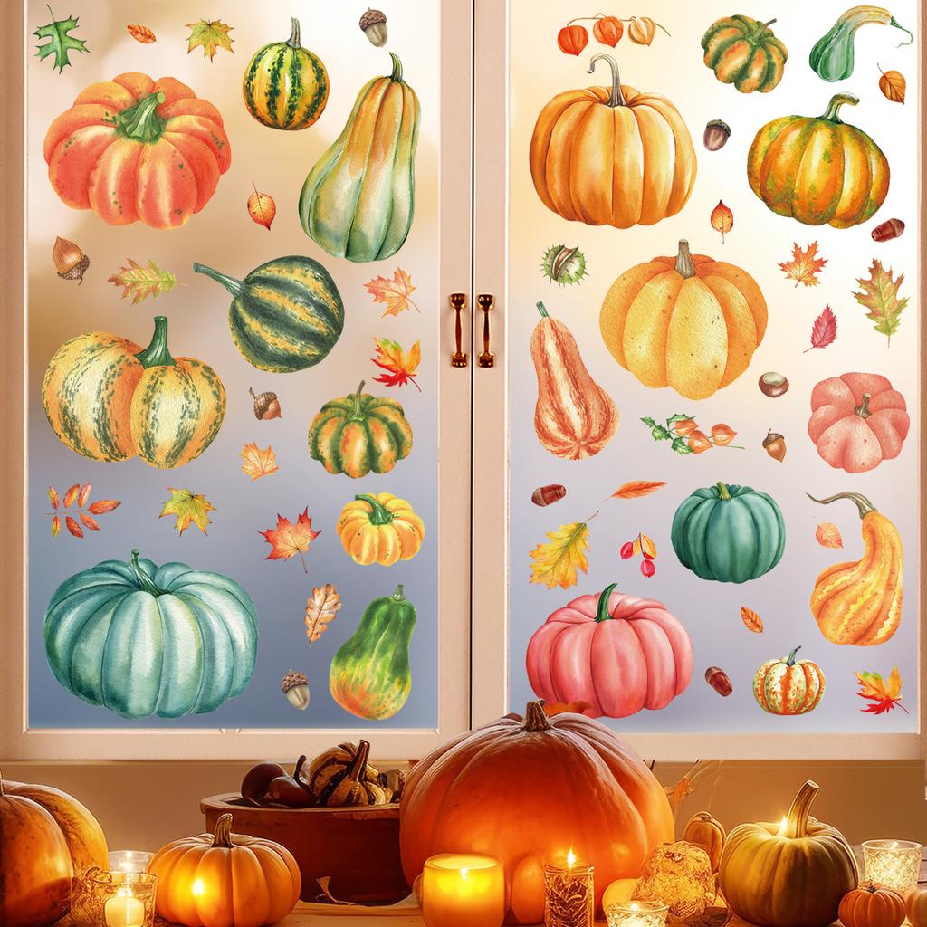 Double Sided, Pumpkin Window Stickers, Thanksgiving, Scene Decoration, Showcase, Glass Stickers, Electrostatic Traceless Window Stickers