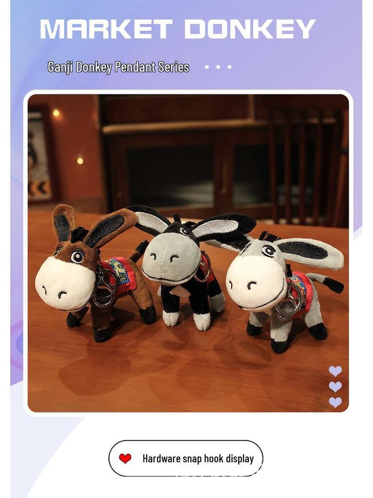 Roztomilý přívěsek a klíčenka s oslíkem z venkovského jarmarku | Plyšová hračka panenka dárek a dekorace na batoh