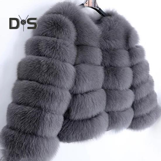 Damejakke Elegant ensfarget fuskepels Myk Fasjonabel Komfortabel Uformell Trendy polyesterjakke for kvinner