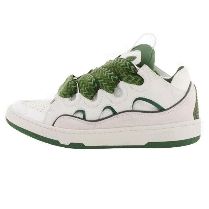 Langfan Men's and Women's Leather Splicing Lace-up CURB Sports and Leisure Shoes Retro Board Shoes New Shoes