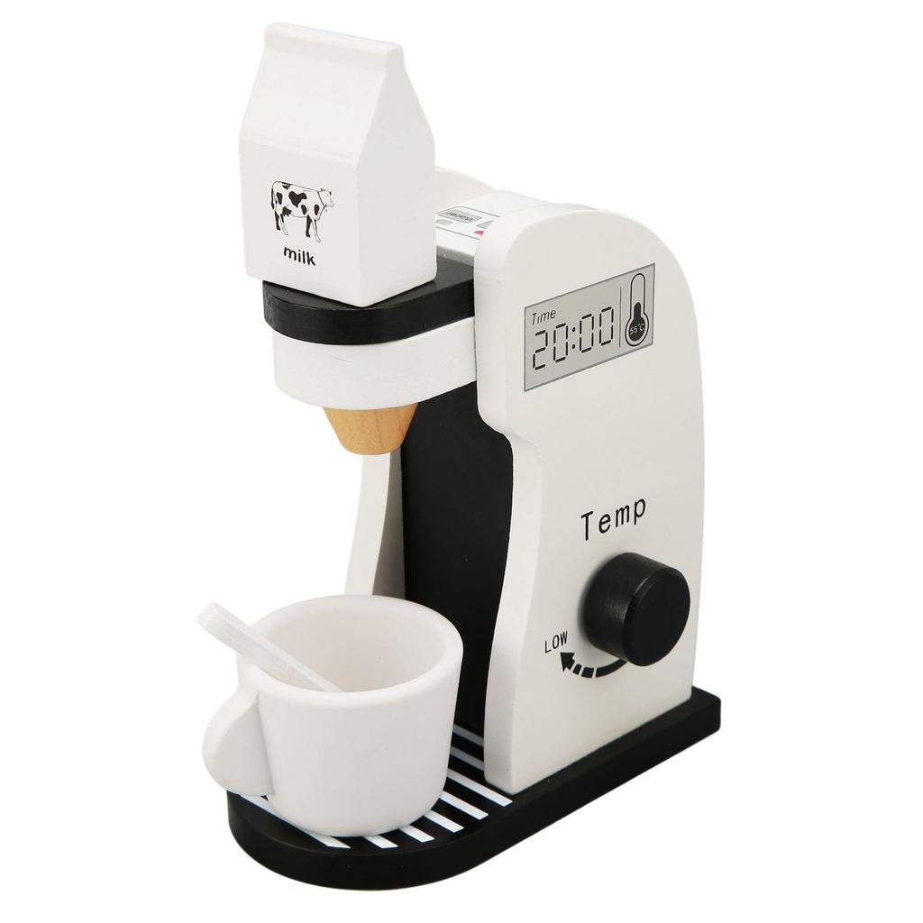 Kids Coffee Maker Playset Black White Rounded Edges Educational Wood Vivid Toddler Kitchen Playset f