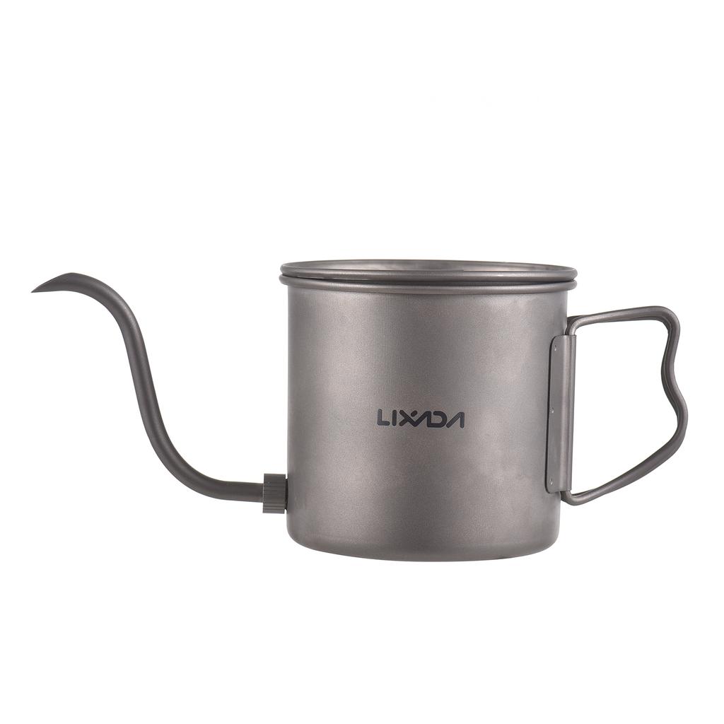 400ml Pour Over Kettle Gooseneck Coffee Kettle Ti Folding Handle Kettle with Lid and Beer Cup Gooseneck Pour Over Kettle