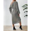Stylish Long Sleeve Striped Skew Collar Women Sexy Dress Lace-up High Waist Elegant Dresses Women Casual Irregular Split Party Club Female Dress 25936