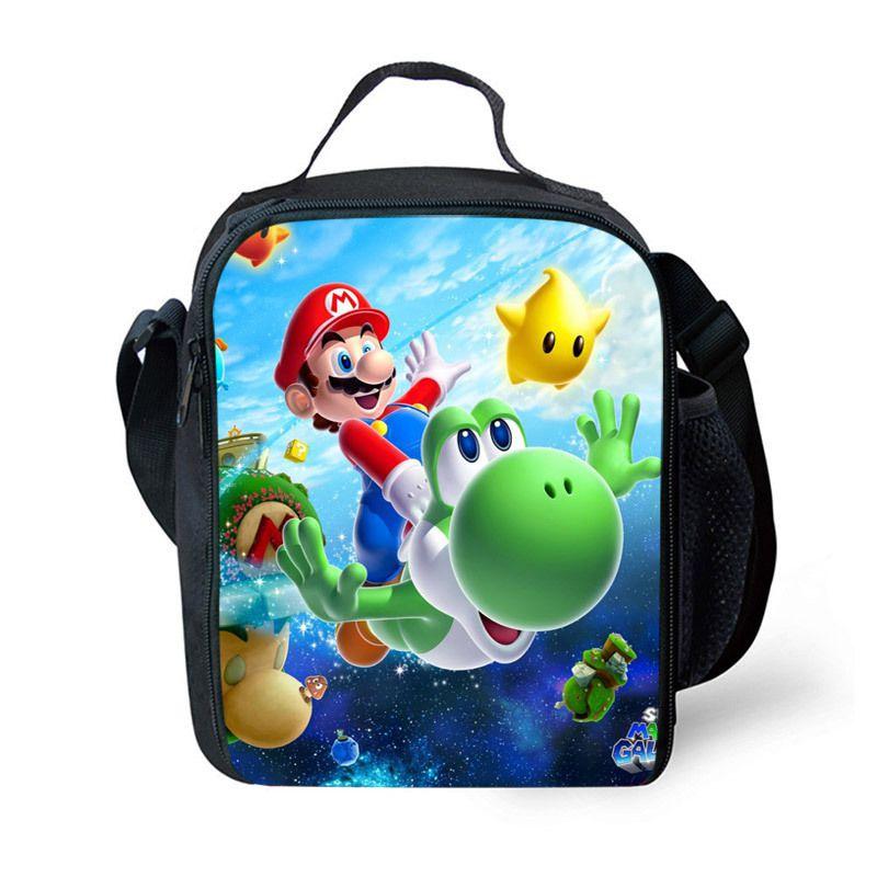 Super Mario Kids Insulated Lunch Bag Durable Oxford School Travel Picnic Bag