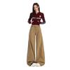 American khaki overalls women's autumn new multi-pocket retro casual wide-leg loose straight slightly pulled jeans