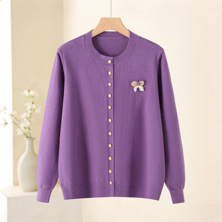 

Stylish 2026 Spring Knit Top for Middle-Aged & Elderly Women: Loose, Lightweight Base Layer 3XL фиолетовый