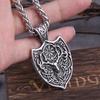 Vikings Jewelry Stainless Steel Deer Head Shield Rune Necklace Mens Gift with Wooden Box