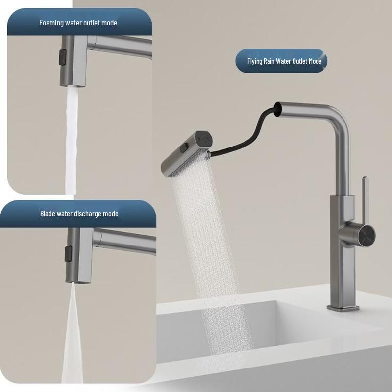 Gun Grey Wall-Mounted Pull-Out Kitchen Faucet