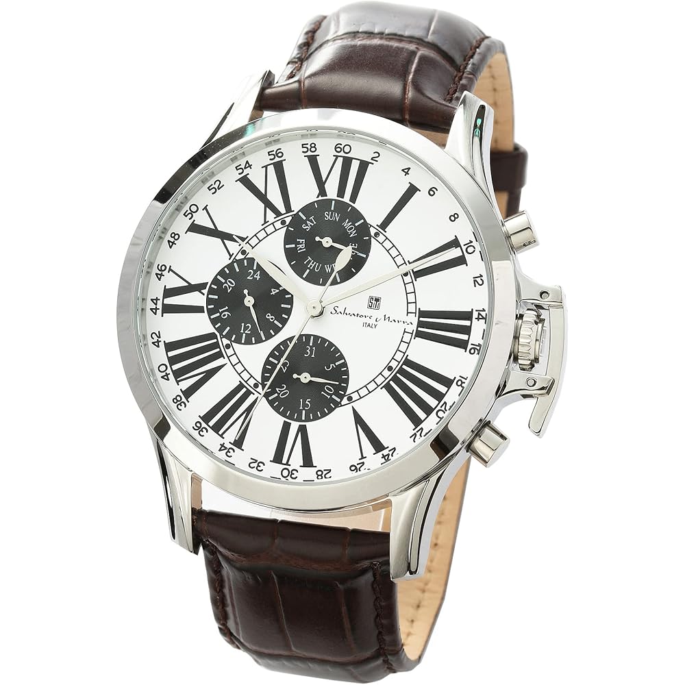 Salvatore Marra Men s Quartz Analog Watch White Leather Strap Business Casual with Watch Cloth