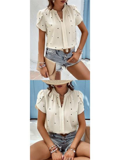 European American Women's V-Neck Heart-Shaped Sleeve Summer Top