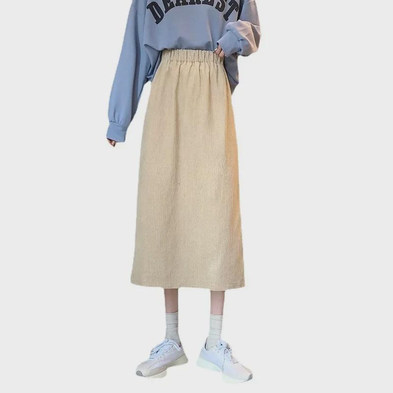 Autumn Women's High Waist Corduroy A-Line Skirt, Slim Fit, 2023