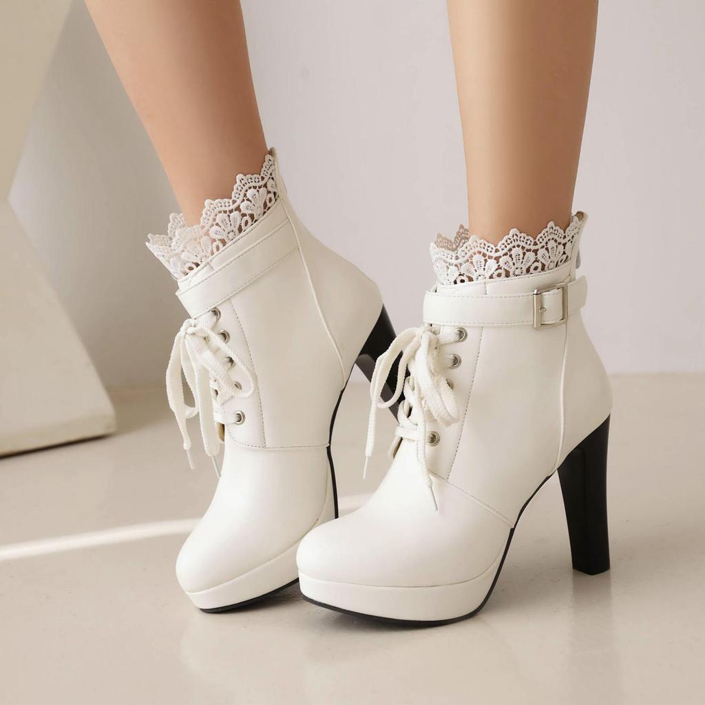 7/Damen-Kurzstiefel mit hohem Absatz, Herbst und Winter, neue Mode, wasserdichte Plattform, dicker Absatz, kurze Stiefel, große Damenstiefel