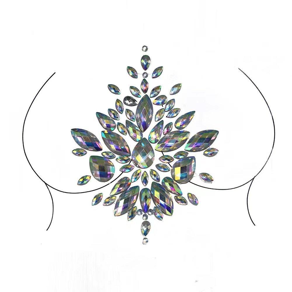 3D Crystal Chest Jewels Temporary Tattoo Sticker Rhinestone Flash Tattoos Adhesive Face Jewel Gem Body Paint Sticker for Party