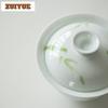 130ml Jade Mud Handmade Cover Bowl Household Hand-painted Green Bamboo Gaiwan Luxury Anti Scald Tea Tureen Tea Making Craft Gift