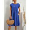 Abito Donna in Cotone Girocollo Manica Corta Linea ad A Ampio Casual Midi Abito Estivo da Sole