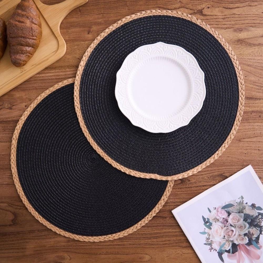 Heat Insulation Woven Placemat Anti-scald Round Dining Mat Solid Color Table Mat Kitchen Supplies