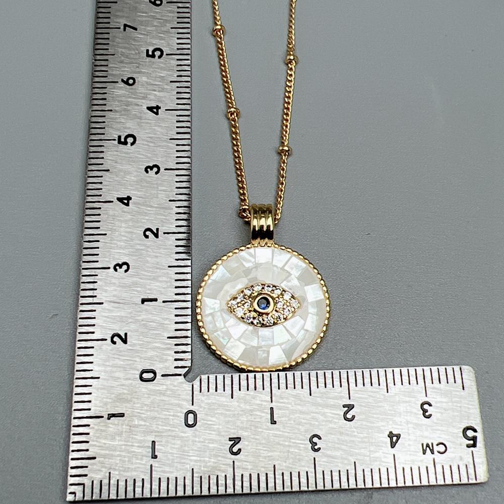 Collana alla moda con conchiglia rosa rotonda, cristallo, zircone, occhio maligno, per donna, placcata oro 18k PVD, gioielli da collo