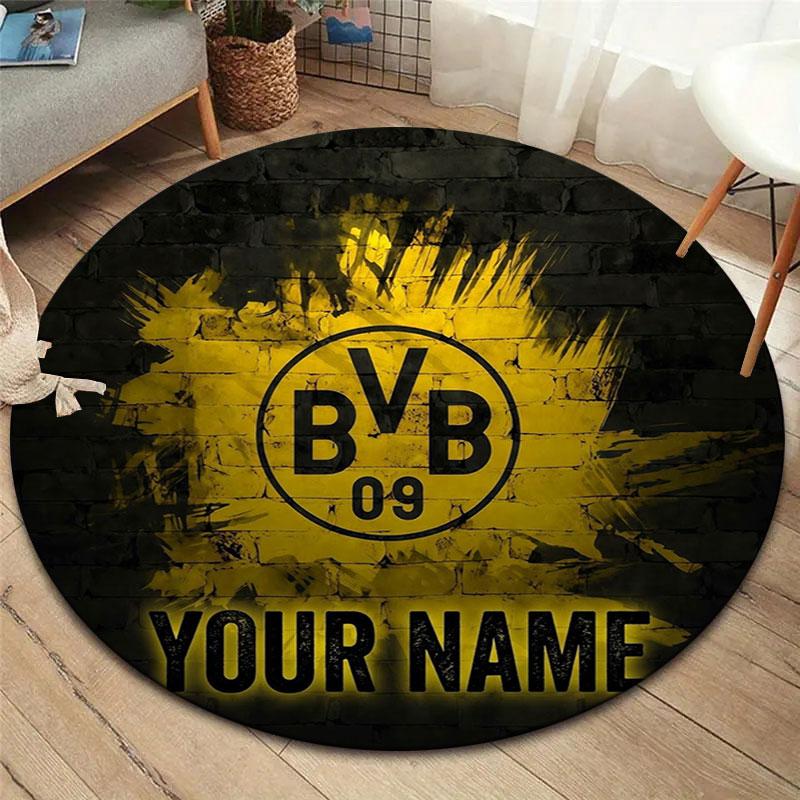 Borussia Individueller Name Runder Teppich, Teppich für Wohnzimmer Schlafzimmer Sofa Spielzimmer Dekor, Rutschfeste Bodenmatte