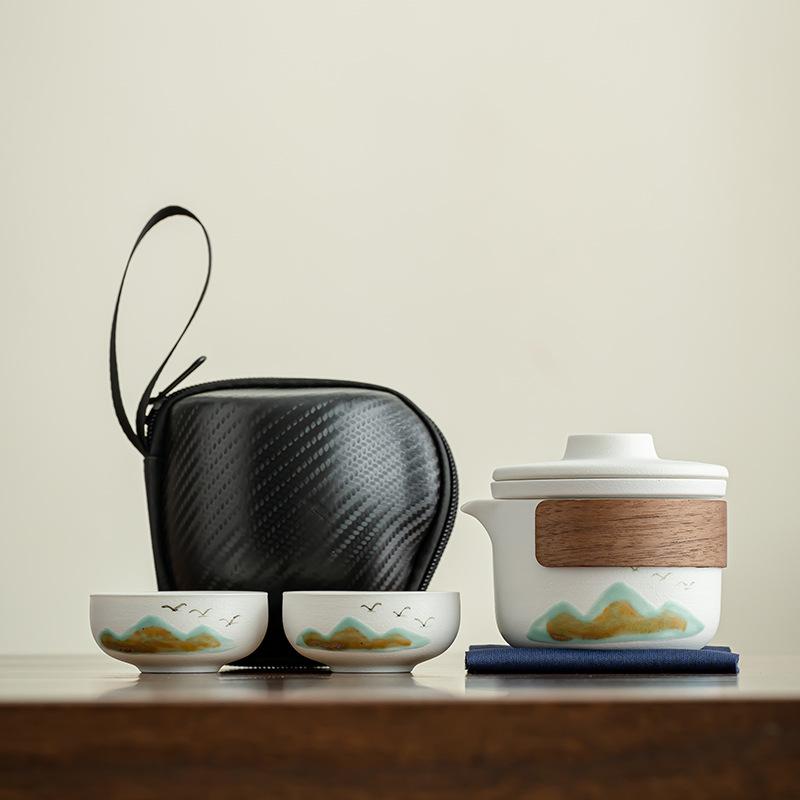 Outdoor camping tea making Yanhe Aoyama bird travel tea set activities business meeting souvenir