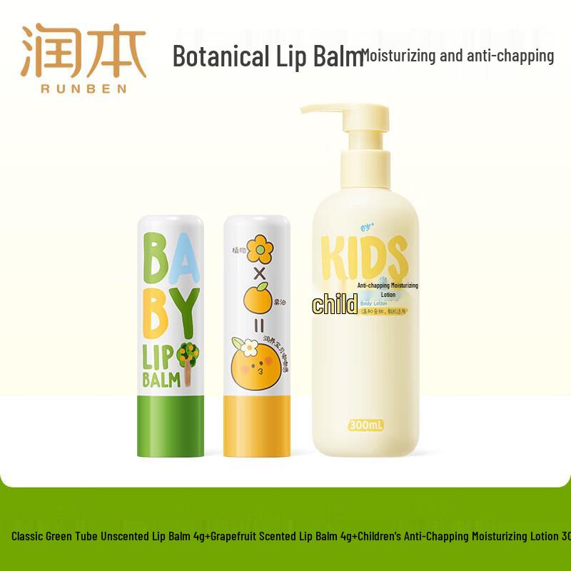 RUNBEN Kids Lip Balm & Body Lotion Set