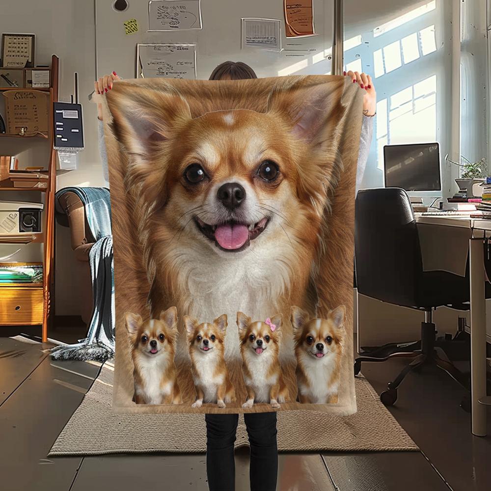 1Pc Chihuahua Poodle Dog Print Flannel Blanket, High quality Comfortable for All Seasons, Home Decor, Warmth and Comfort, Perfect for Gifts