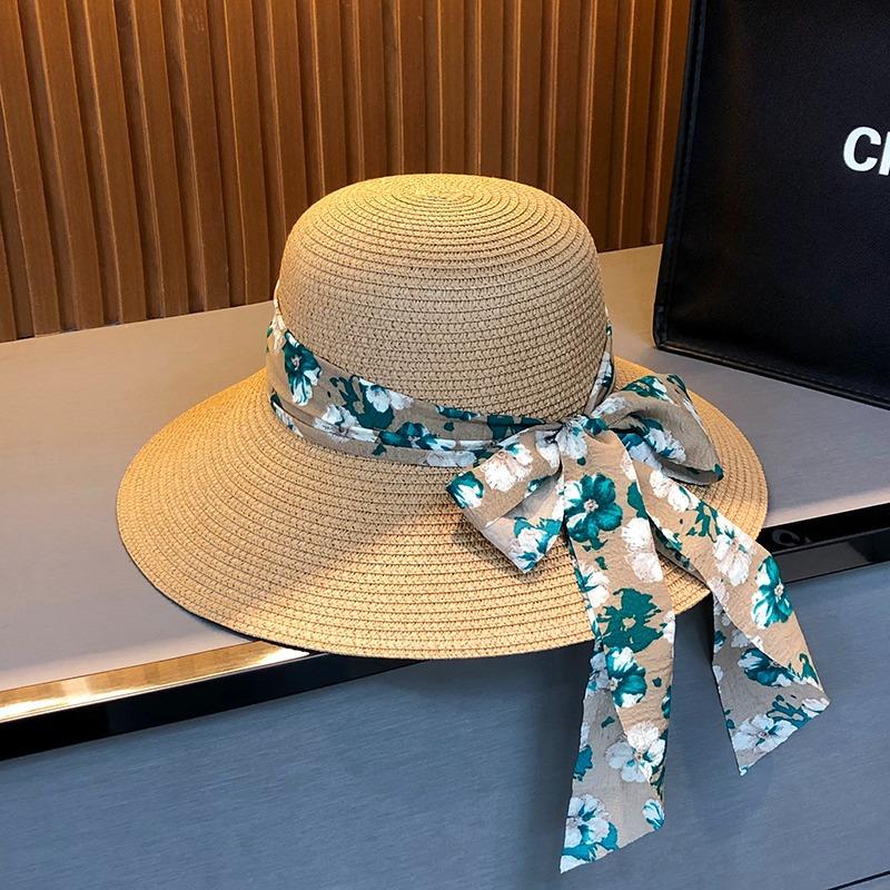 Straw hat children 2025 new summer outing seaside big brim beach hat Hepburn wind shading sun protection straw hat