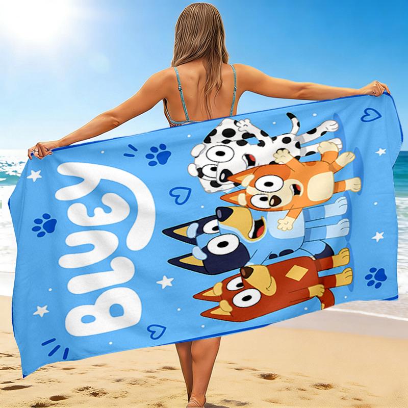 1Pc Bluey Friends Adventure Beach Towel, Quick Dry, Multi-Use for Beach Pool Gym Yoga Home Travel, Christmas, Halloween, Xmas Gift S73