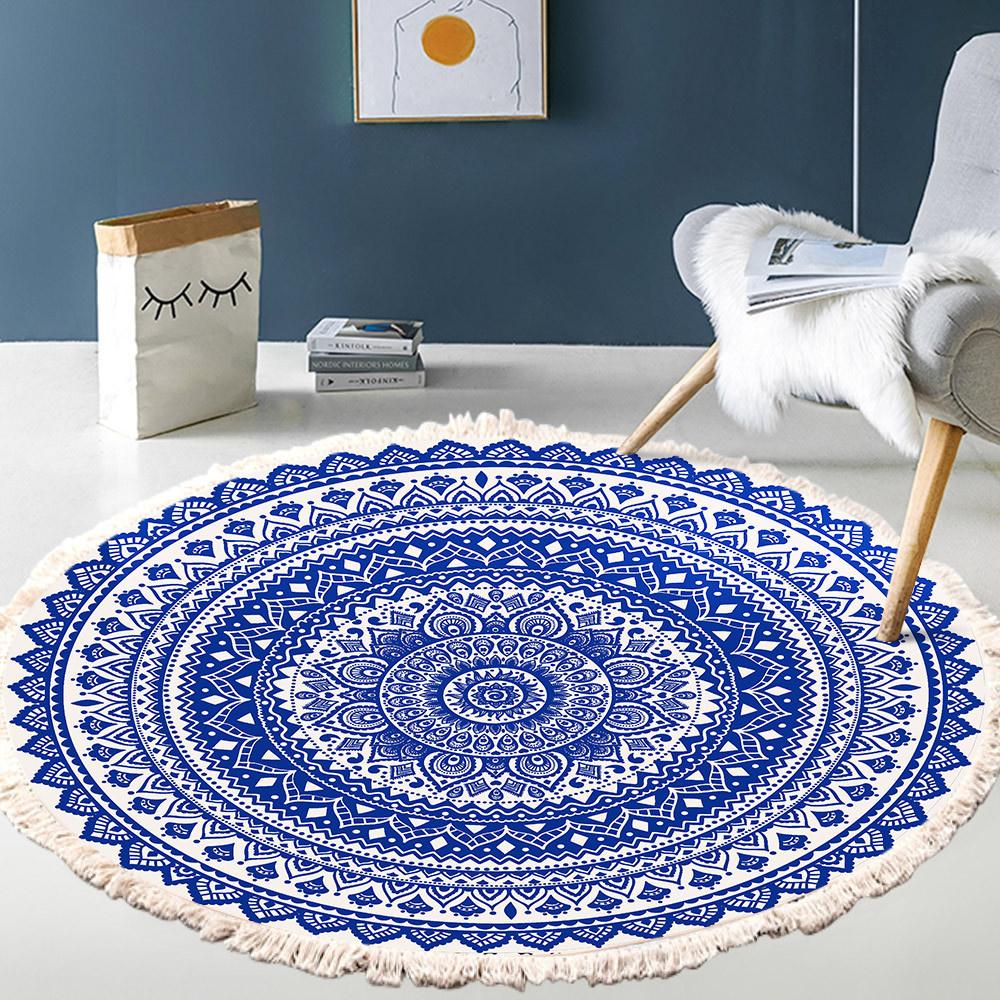 Large Round Bedroom Carpet With Tassels Macrame Tassel Floor Mat for Living Room Cotton Linen Muslim Prayer Mat Rug Custom Size