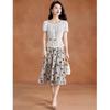 Retro Floral Print Skirt & Hollow-Out Top Set