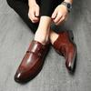 Men's Double Buckle Pointed Toe Leather Monk Shoes, Plus Size Formal Business Casual Footwear