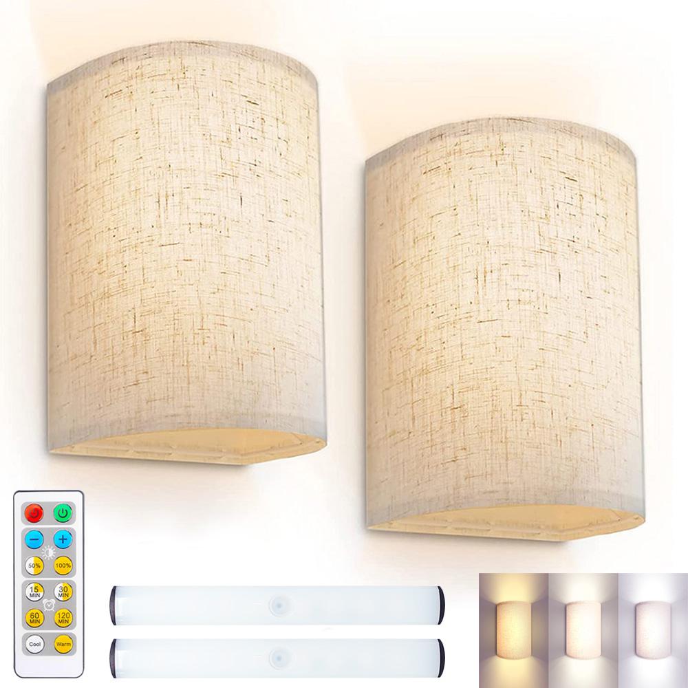 

2 комплекта светодиодных настенных бра, тканевые льняные абажуры со световой панелью, настенный светильник с регулируемой яркостью RGB, пульт дистанционного управления, настенное крепление для помещений