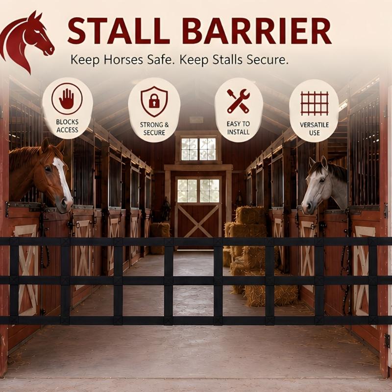 Horse Barn Entry Cover, Stall Guard Net With Fit- Buckle Strips, Black Color, 10-Foot X 20-Inch With Mounting Hardware for Stable Use