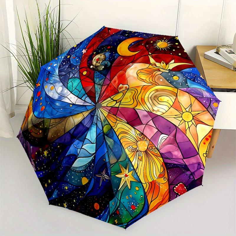 1pc Starry Whimsy Automatic Open/close Folding Compact Umbrella, 8-Rib Sturdy Canopy, Lightweight Portable, Everyday Use, Gift,088