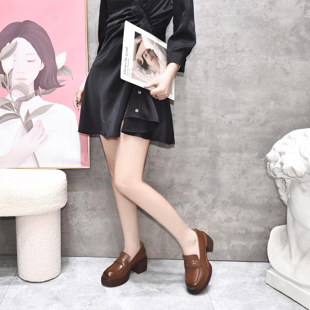 Women's spring new thick-soled foot-fitting single shoes first-layer cowhide casual women's shoes waterproof platform thick-heeled shoes