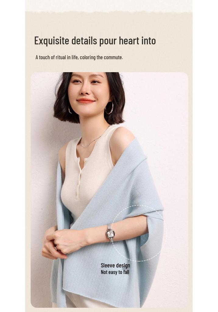 2024 Autumn/Winter Women's Pure Wool Shawl Cardigan - Knit Sleeveless Warm Cape