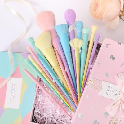 Conjunto de pincéis de maquiagem coloridos com 17 peças, cabelo sintético, kabuki, base, mistura, pó facial, blush, corretivos, sombra, arco-íris, conjunto de pincéis de maquiagem