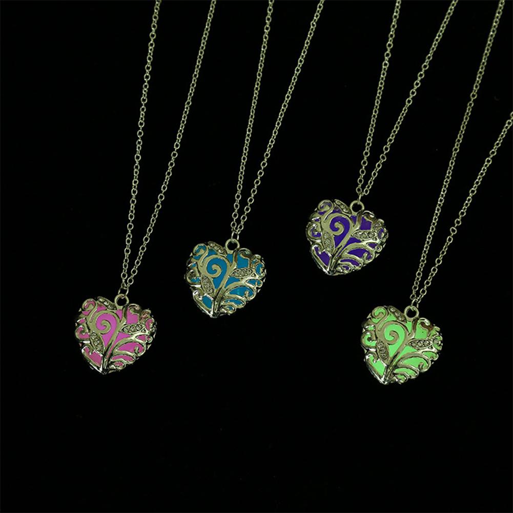 Night glow heart pendant love heart openwork luminous necklace sweater chain