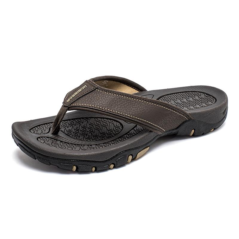 Summer Outdoor Men Slippers PU Leather Flip Flops Beach Shoes TPR Outsoles Hard-Wearing Outdoor Style Big Size 47 48 49